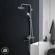 Душевая система MELANA-F610307 Stello нерж.сталь, с тропическим душем, лейкой и смесителем