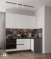 Кухня Hi-Tech 2,1*1м угловая Белый платиновый с ящиками для ПММ Без столешницы