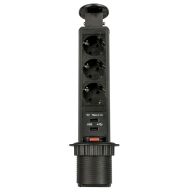 Блок розеток выдв.вертик. Compact, ЧЕРНЫЙ, 3 розетки EURO, 250В, макс.3.5кВт, 2USB макс.2,1A, IP20, 301х85мм,D=60мм (11.103.09.013 )